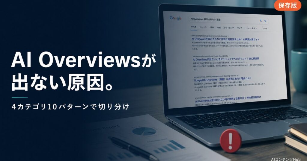 AI Overviews 表示されない 原因と対処法のアイキャッチ