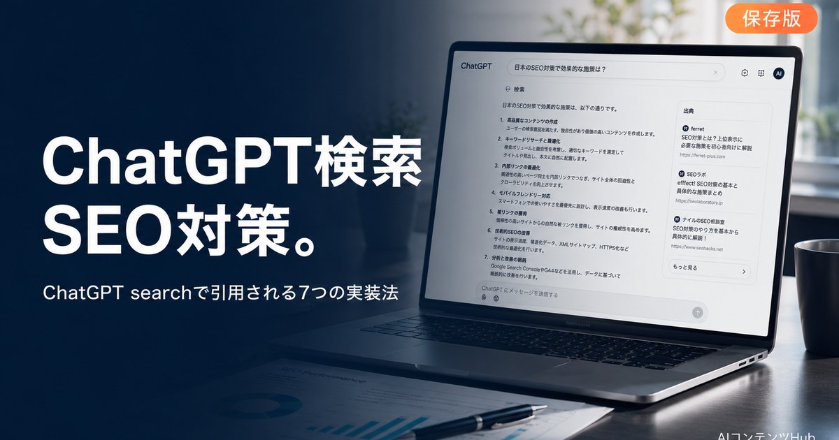 ChatGPT 検索 SEO 対策のアイキャッチ