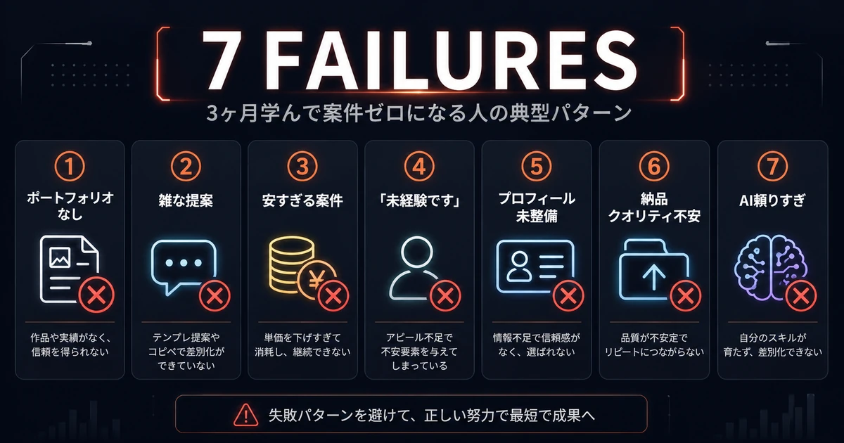 動画編集副業 7つの失敗パターン俯瞰
